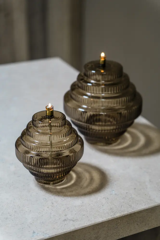 Oil lamp - Champagne - Glass - Medium - Brass - Ø 15 x 17.5 cm - 8