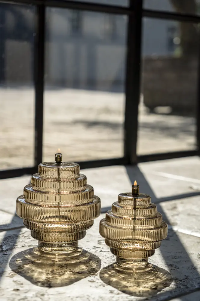 Oil lamp - Champagne - Glass - Medium - Brass - Ø 15 x 17.5 cm - 2