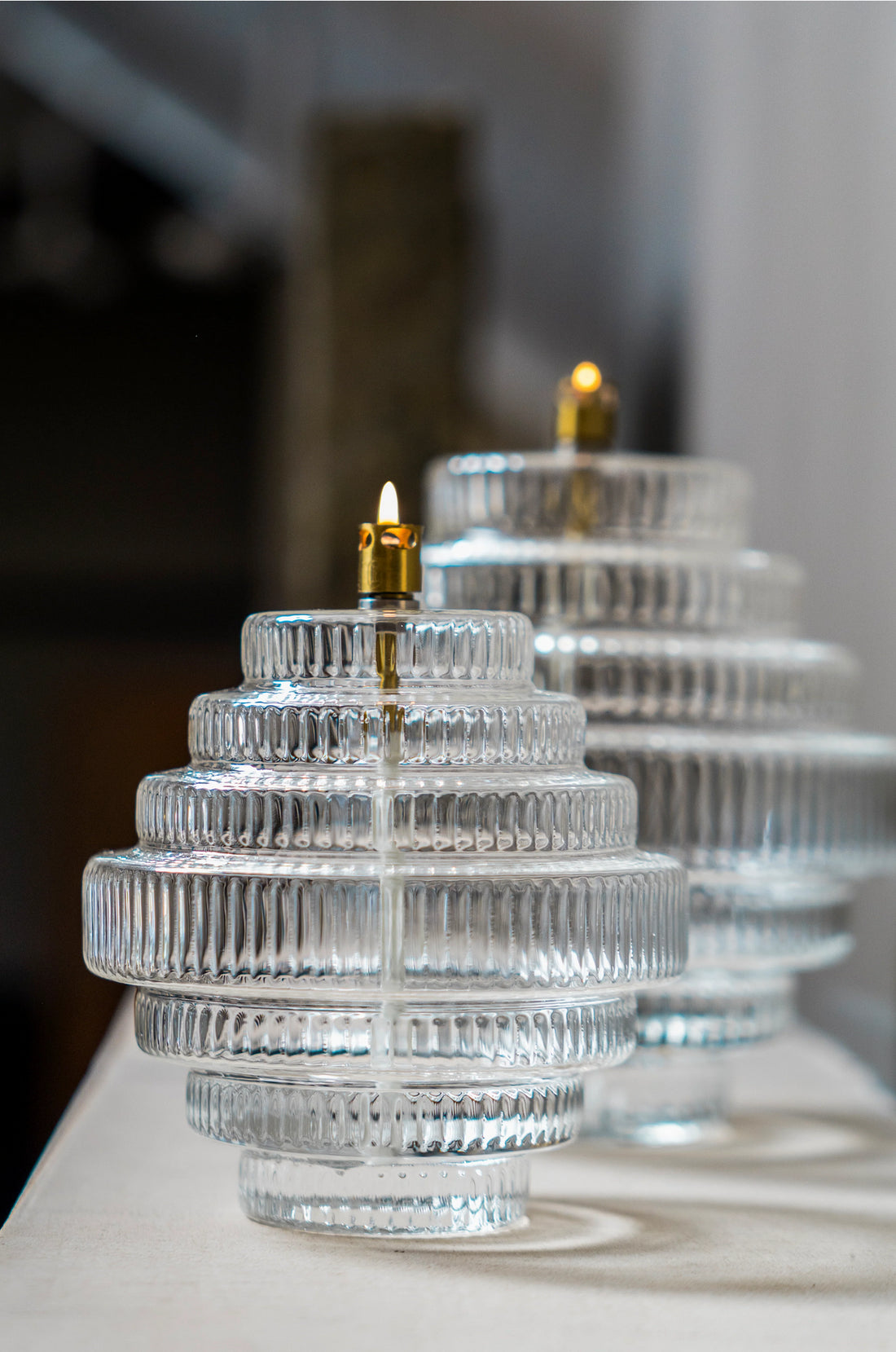 Oil lamp - Clear - Glass - Medium - Brass - Ø 15 x 17.5 cm - 2