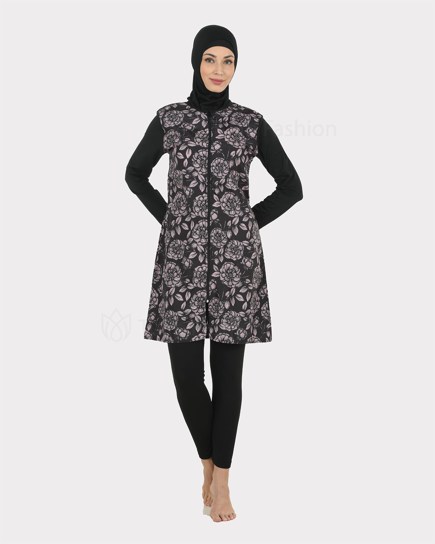 Muslim Swimsuit with hijab - Gray - 4