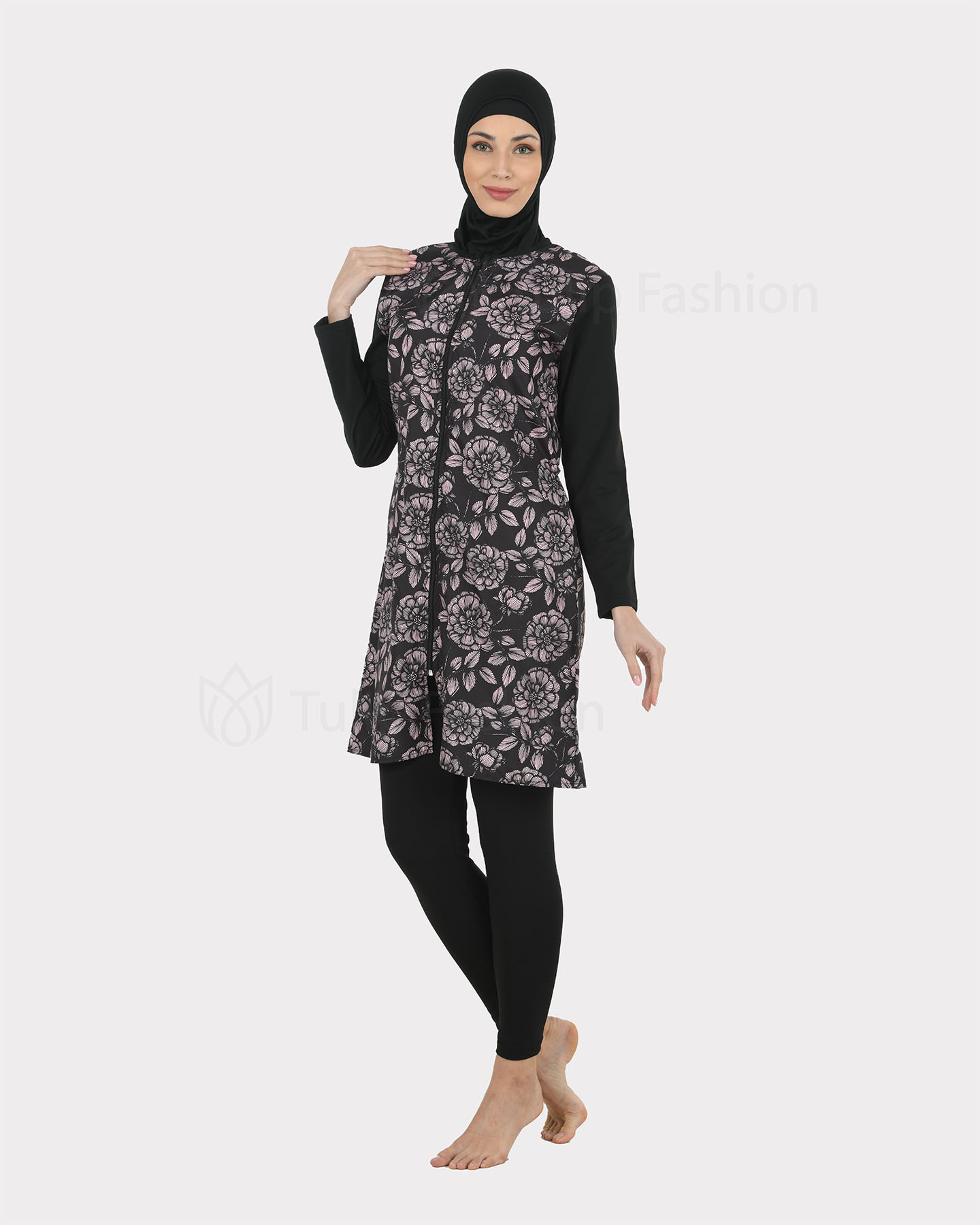 Muslim Swimsuit with hijab - Gray - 3