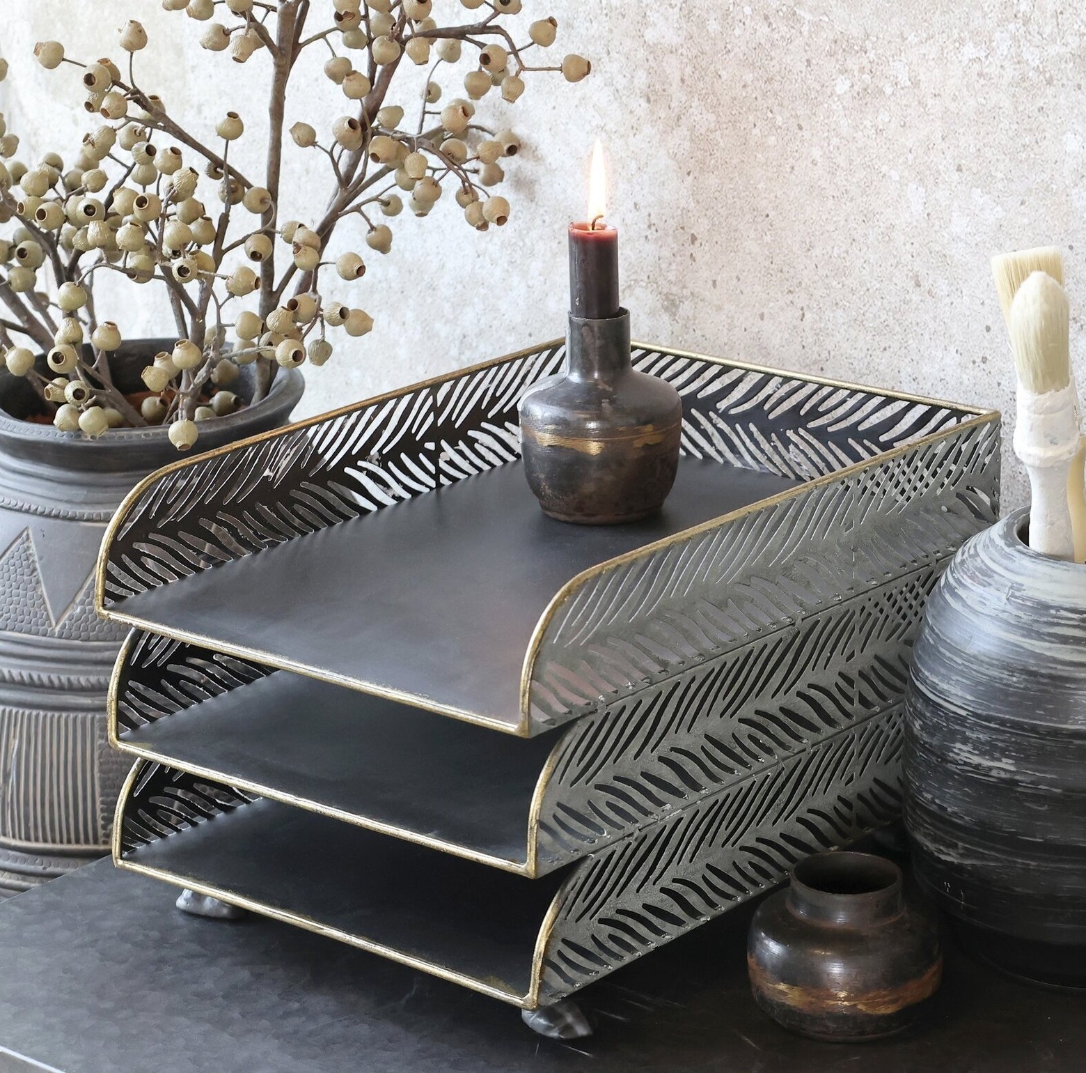Letter rack letter trays gold color metal Art Deco country style Chic Antique