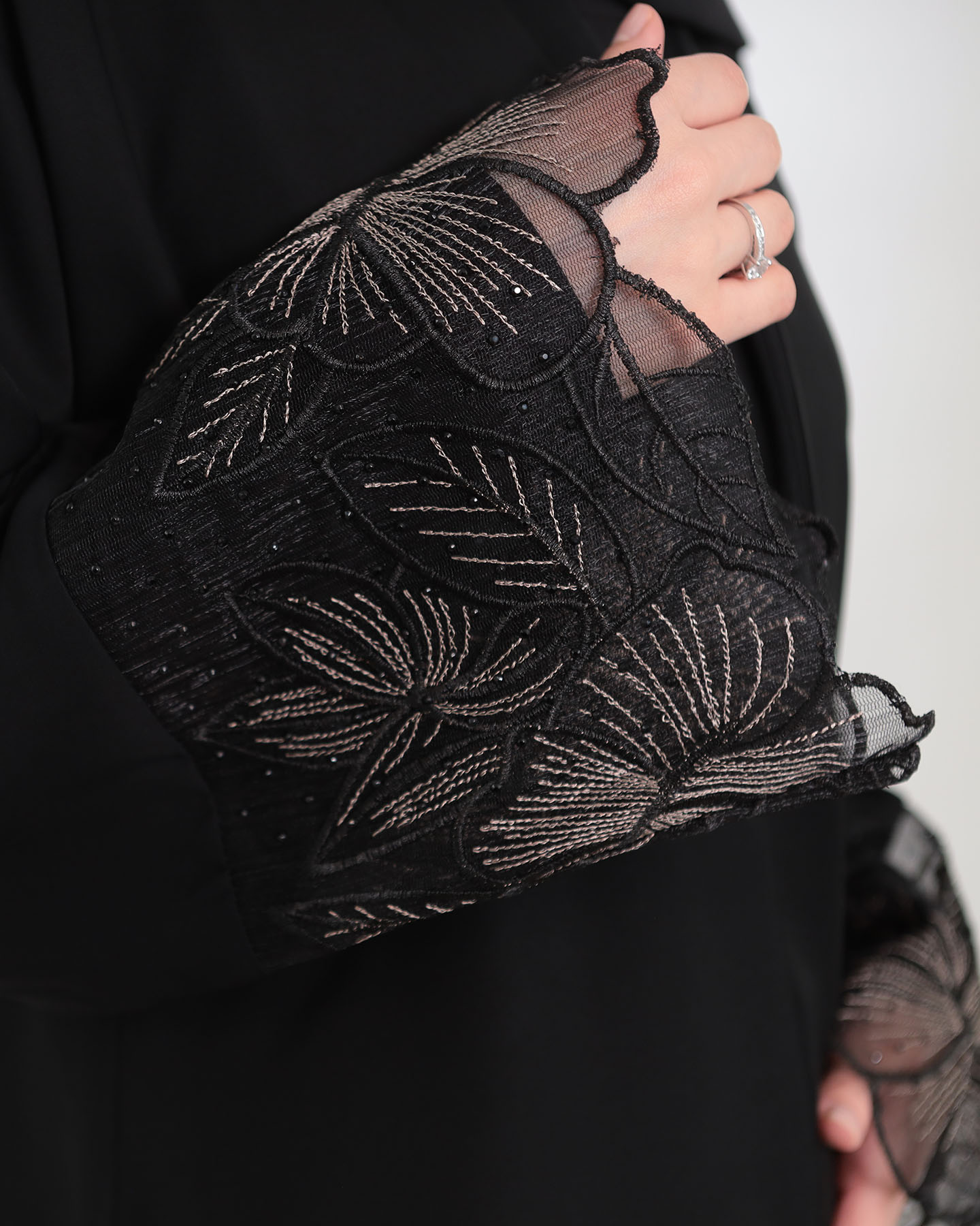 Abaya - Lace Decorated - Black - 3