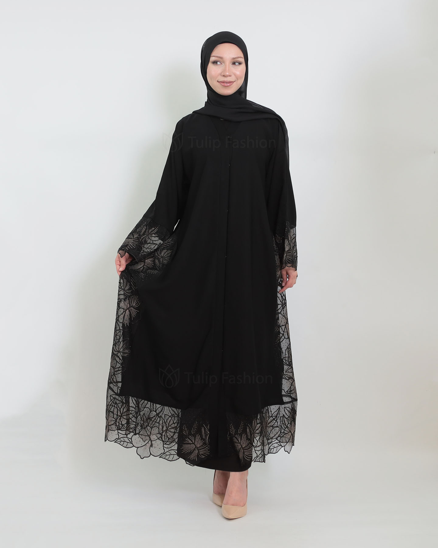 Abaya - Lace Decorated - Black