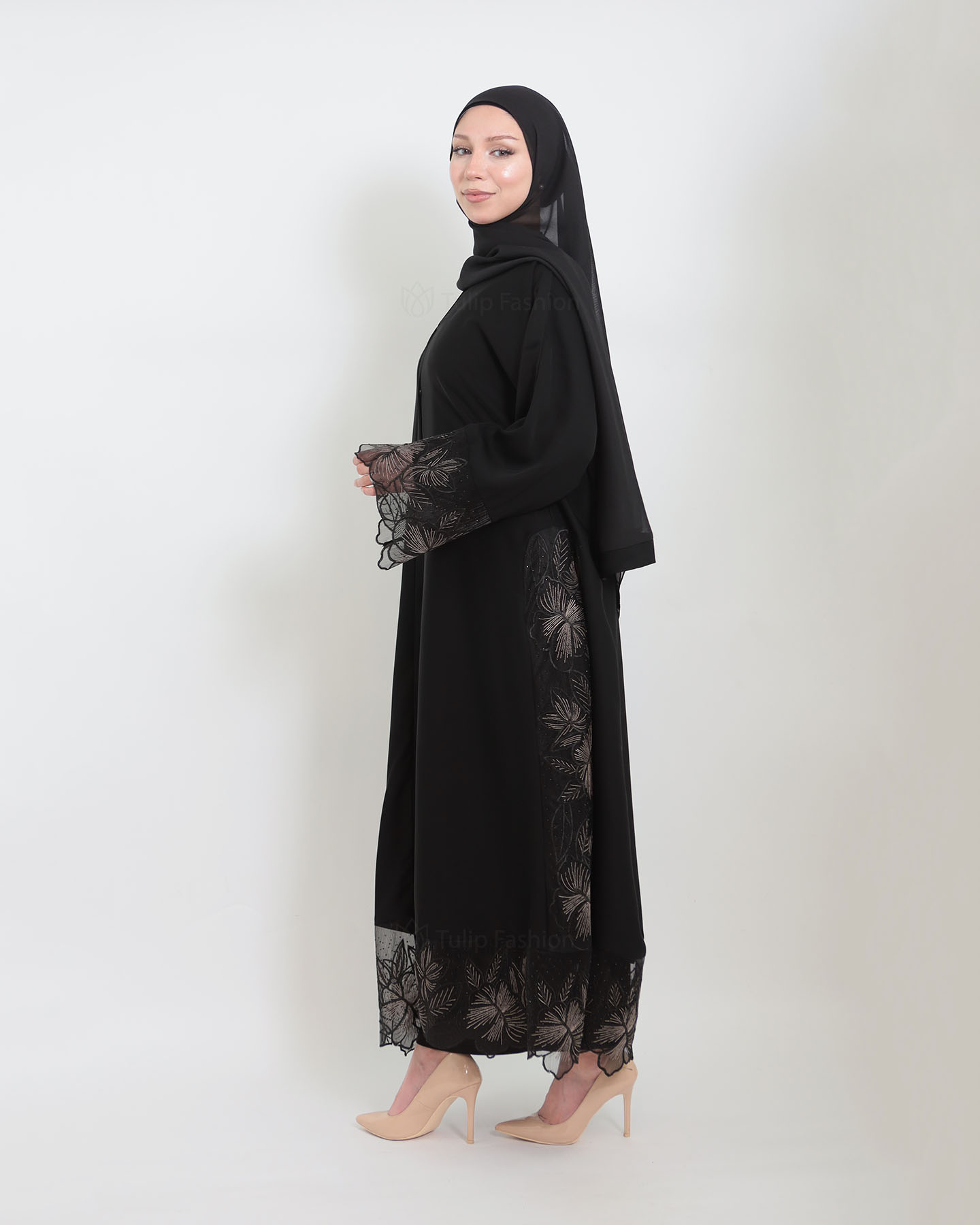 Abaya - Lace Decorated - Black - 6