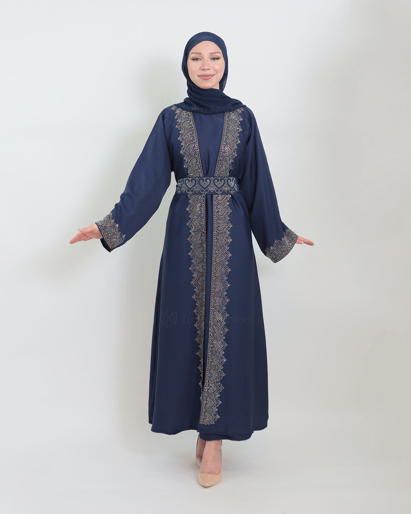 Open Abaya with Sleeveless Dress - Midnight Blue