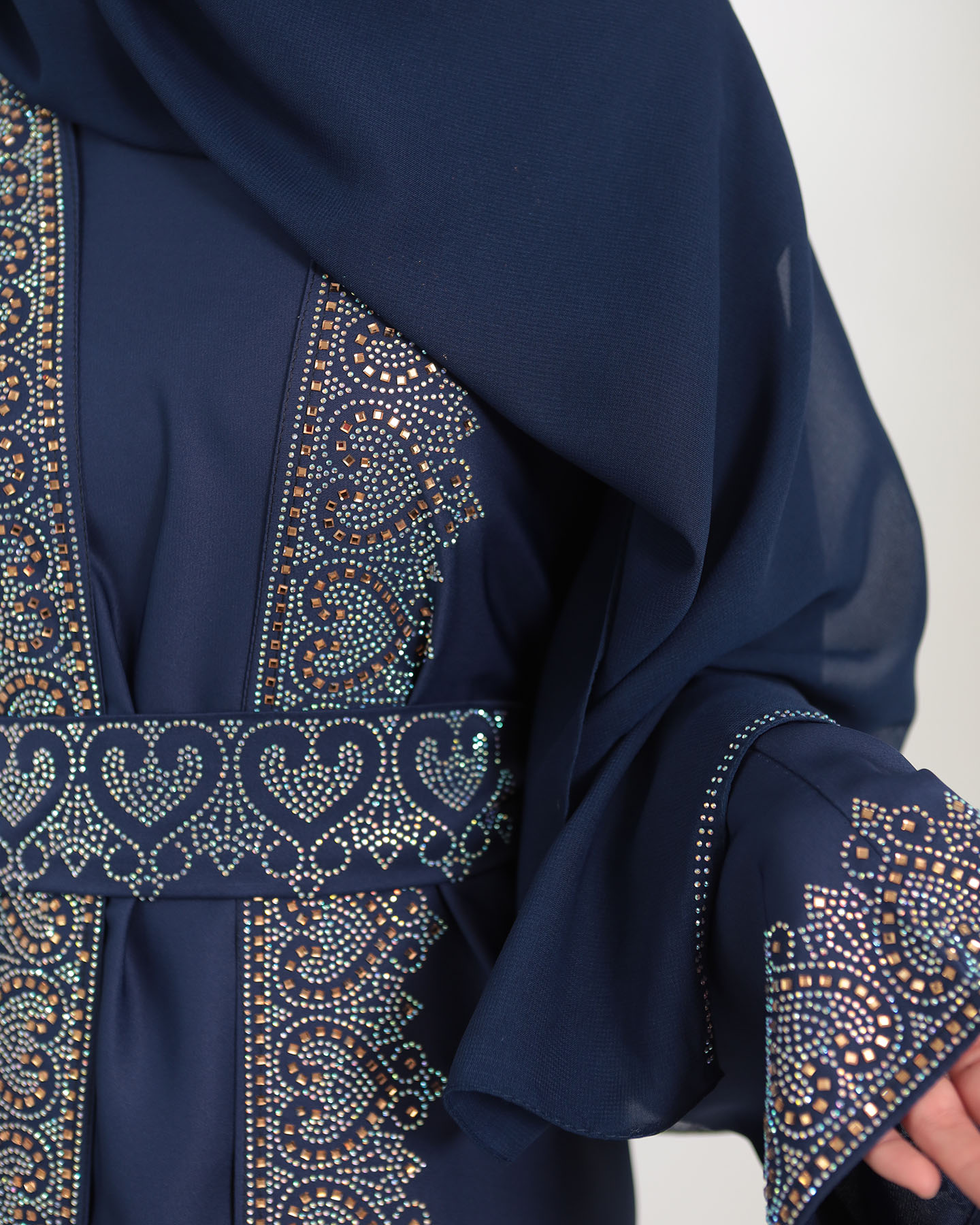 Open Abaya with Sleeveless Dress - Midnight Blue - 3