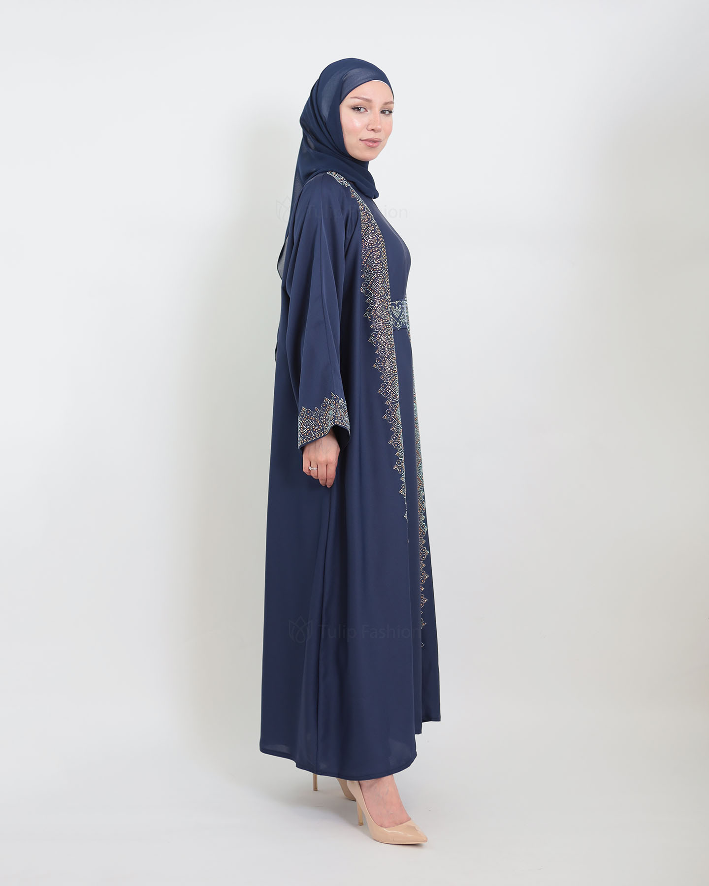 Open Abaya with Sleeveless Dress - Midnight Blue - 6