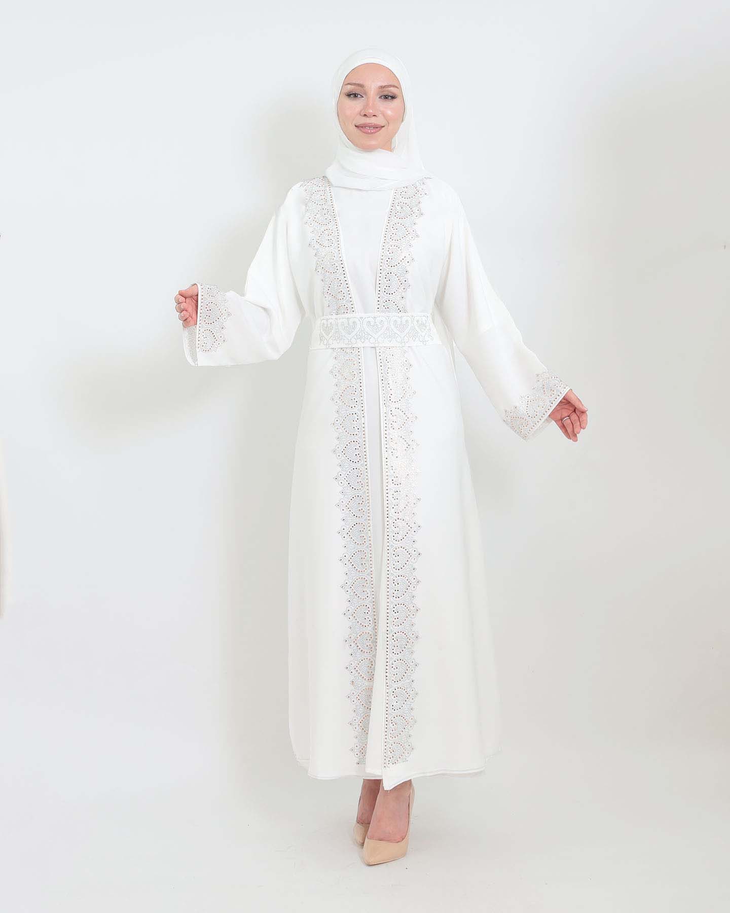 Open Abaya with sleeveless dress - Off-White