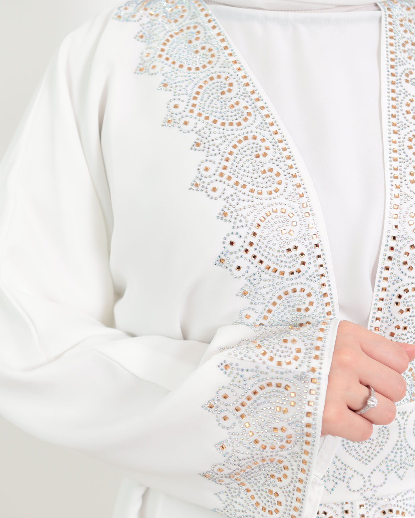 Open Abaya with sleeveless dress - Off-White - 5