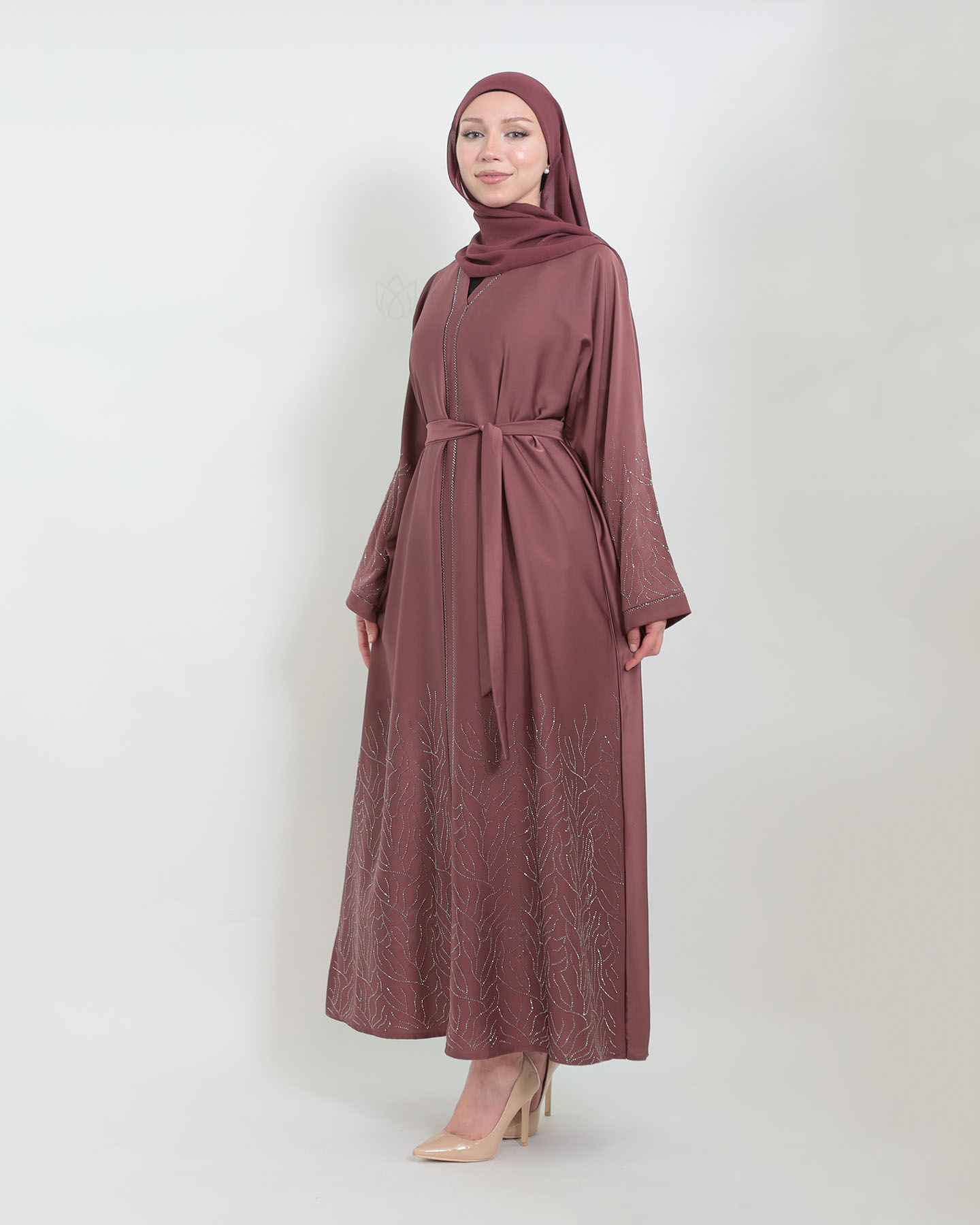 Abaya - Stone Decorated - Mauve - 4