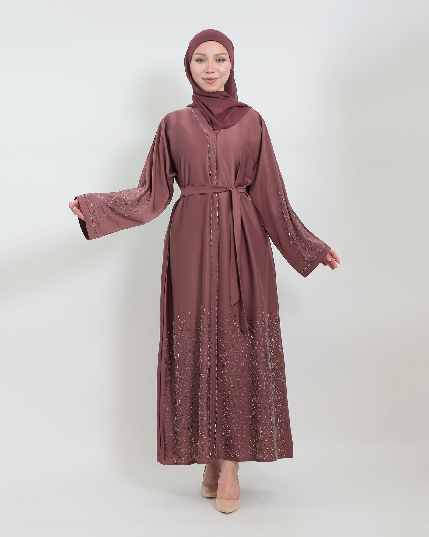 Abaya - Stone Decorated - Mauve - 7