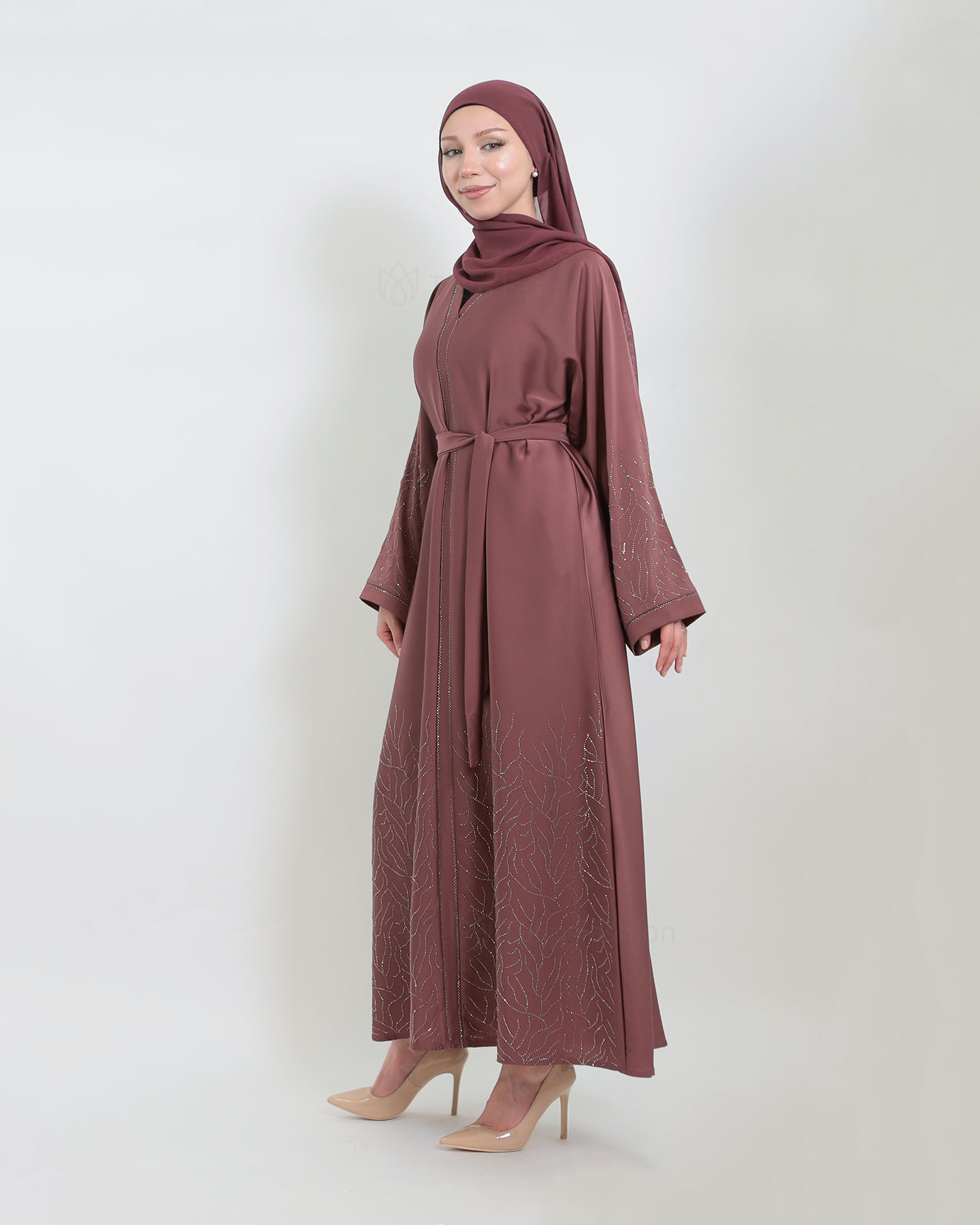 Abaya - Stone Decorated - Mauve - 3