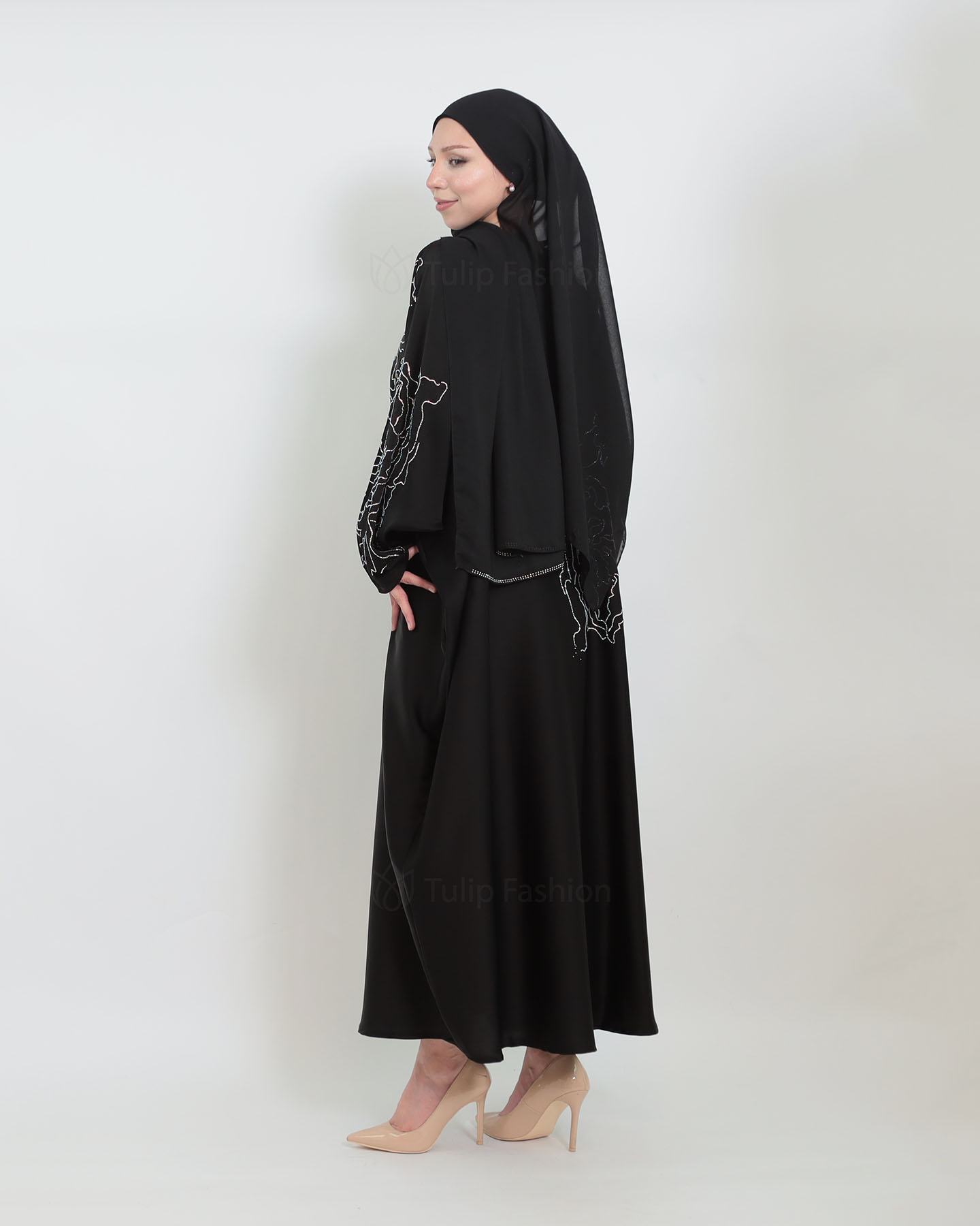 Butterfly Abaya - Stone Decorated - Black - 3