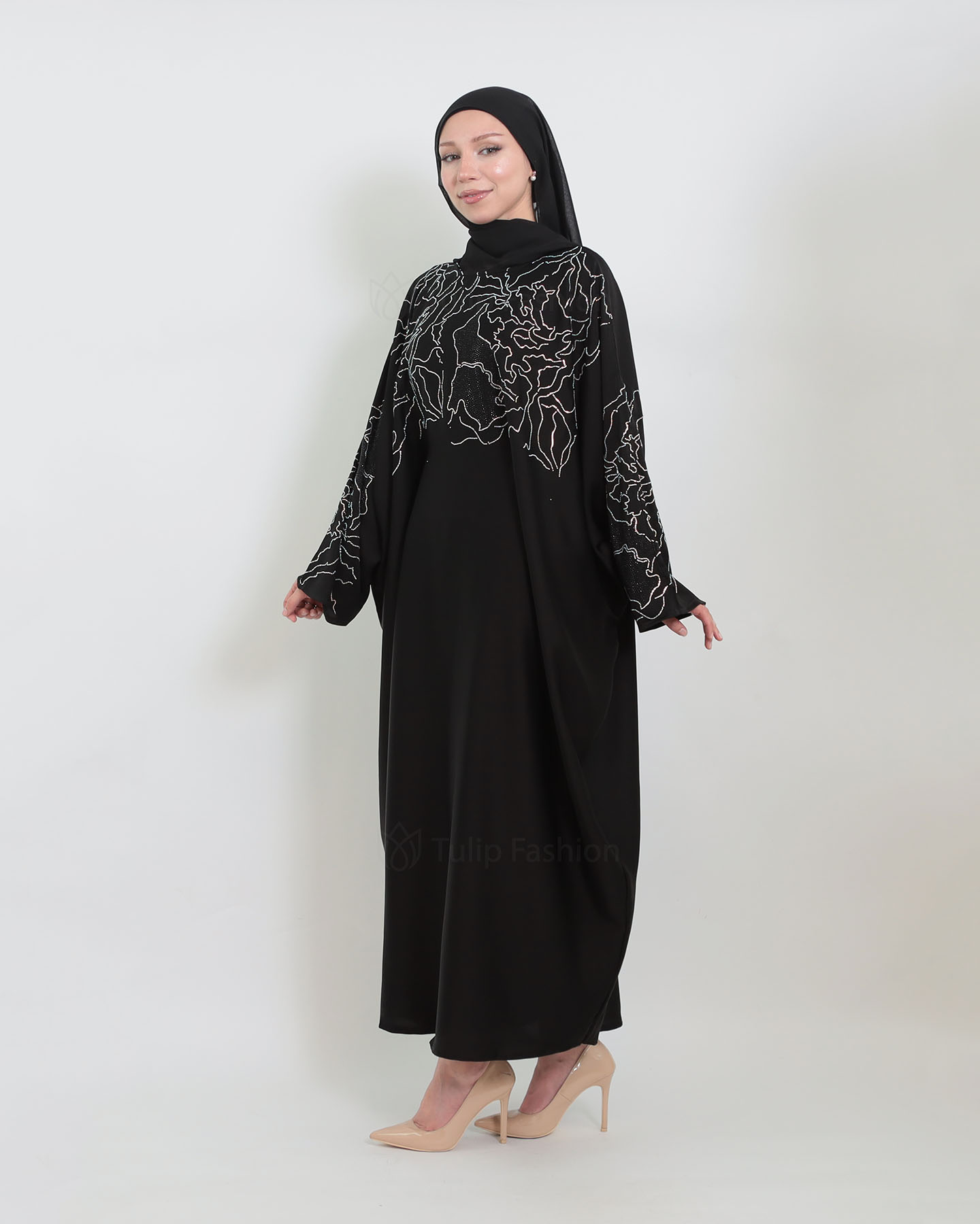 Butterfly Abaya - Stone Decorated - Black - 2