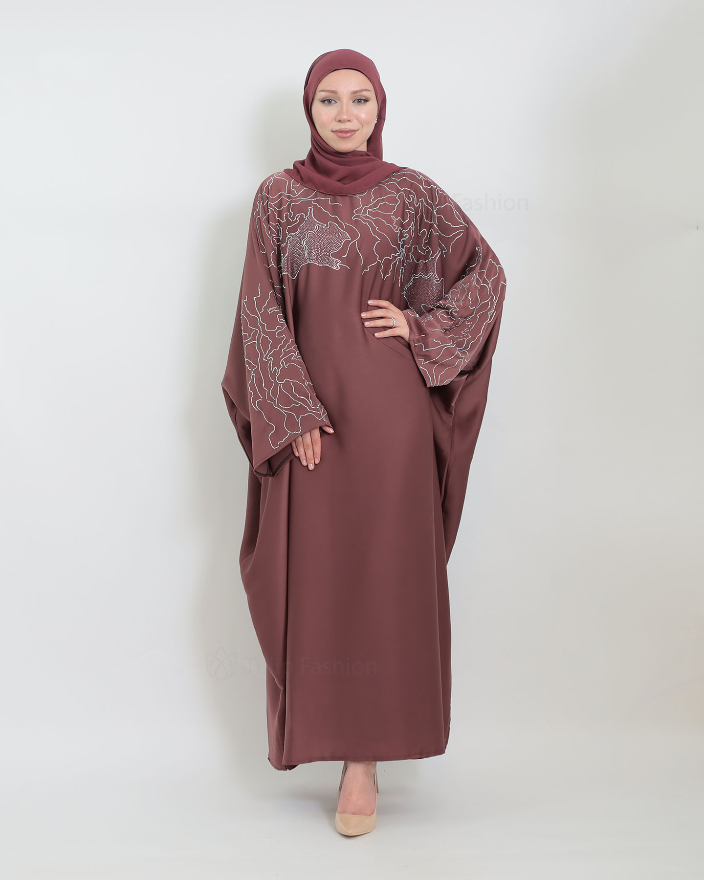 Butterfly Abaya - Stone Decorated - Mauve - 2