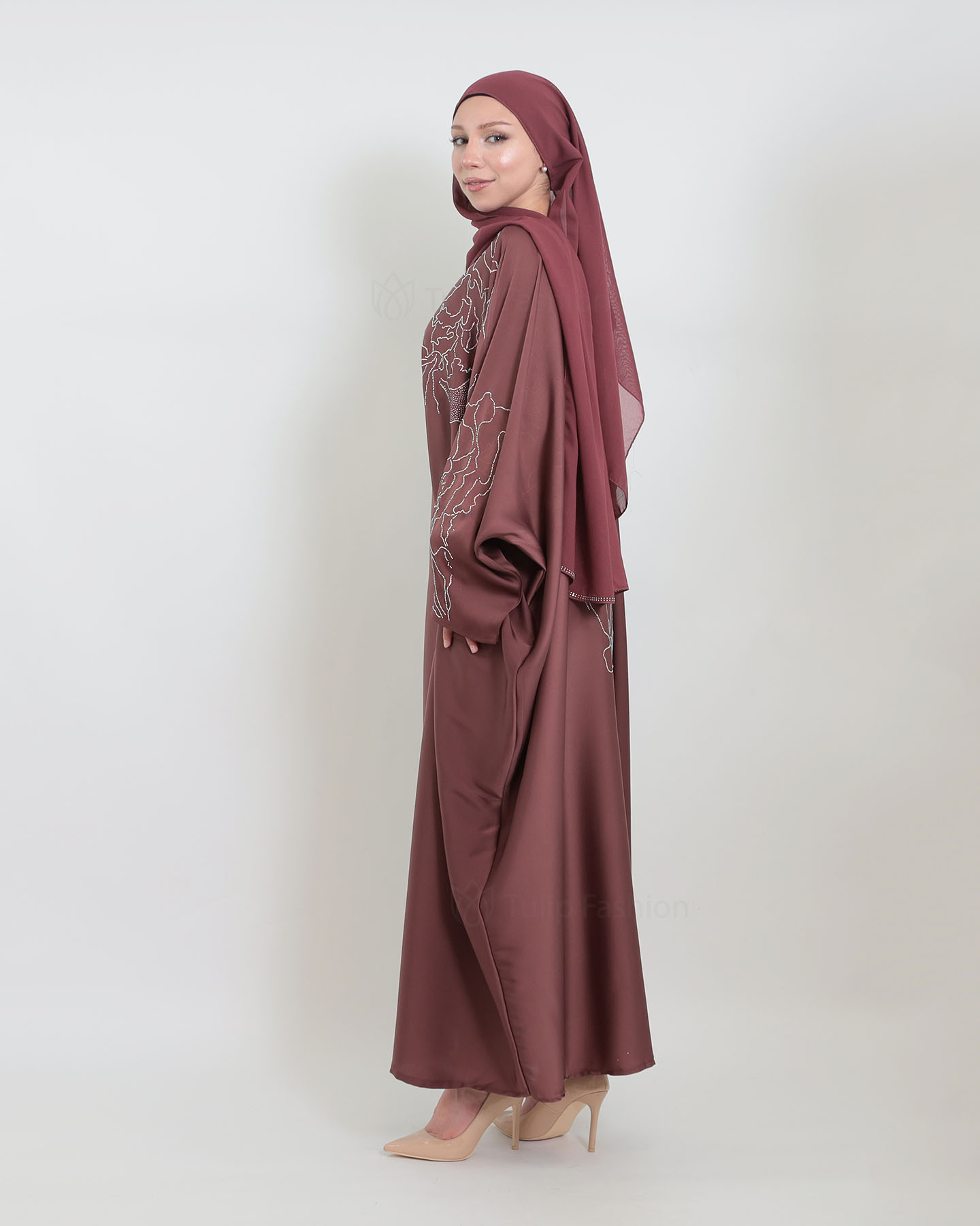 Butterfly Abaya - Stone Decorated - Mauve - 6