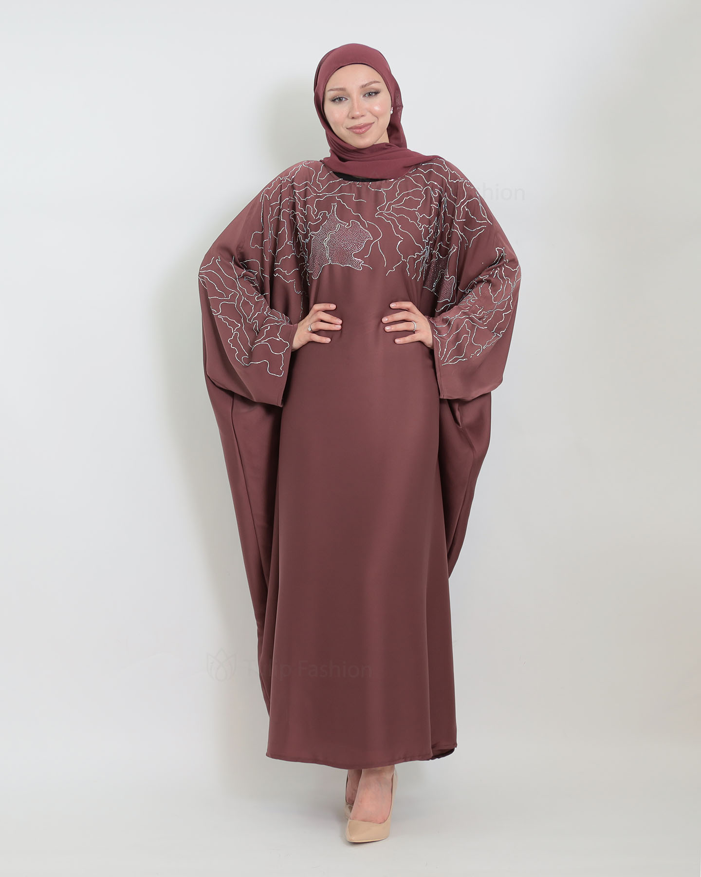 Butterfly Abaya - Stone Decorated - Mauve
