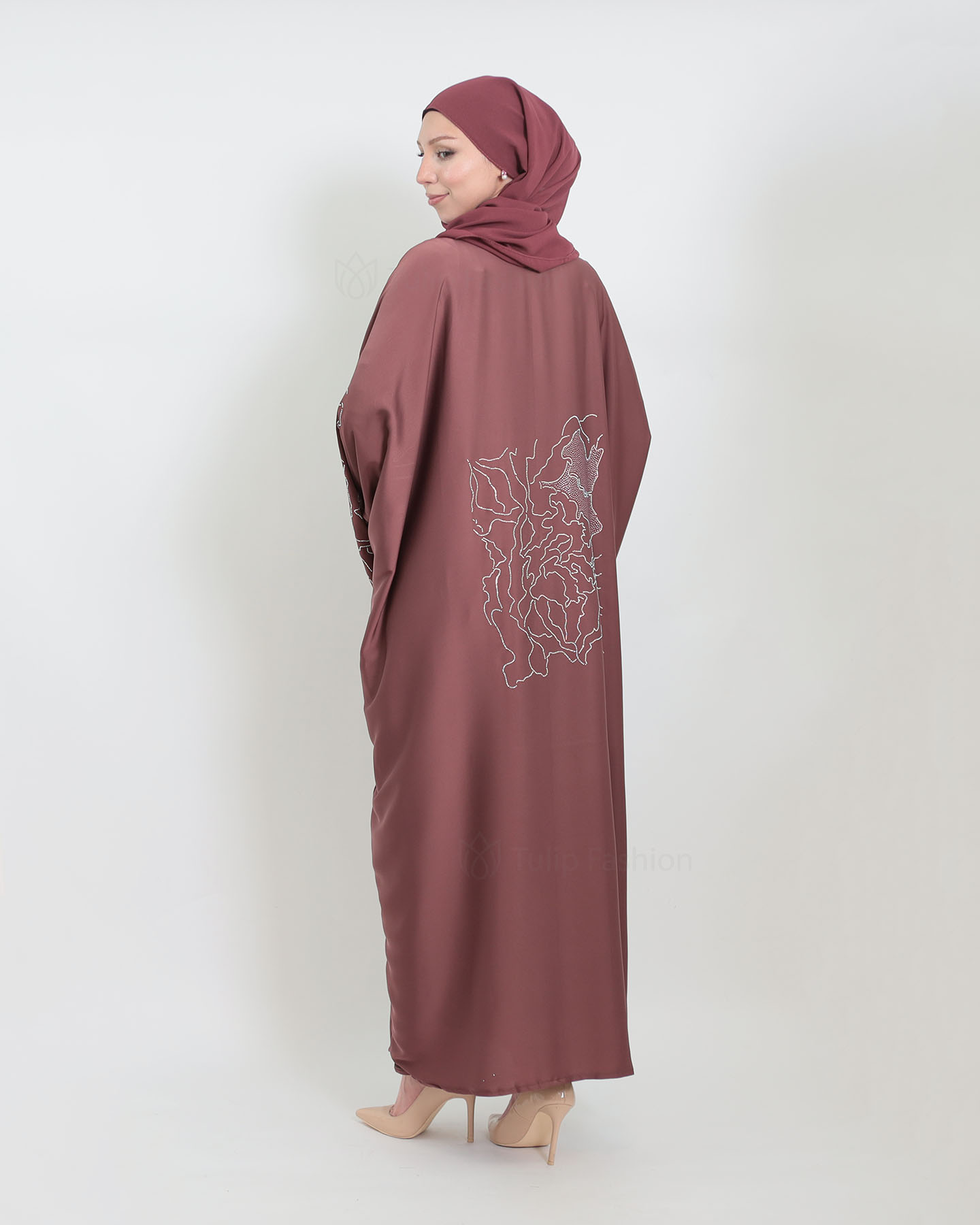 Butterfly Abaya - Stone Decorated - Mauve - 7