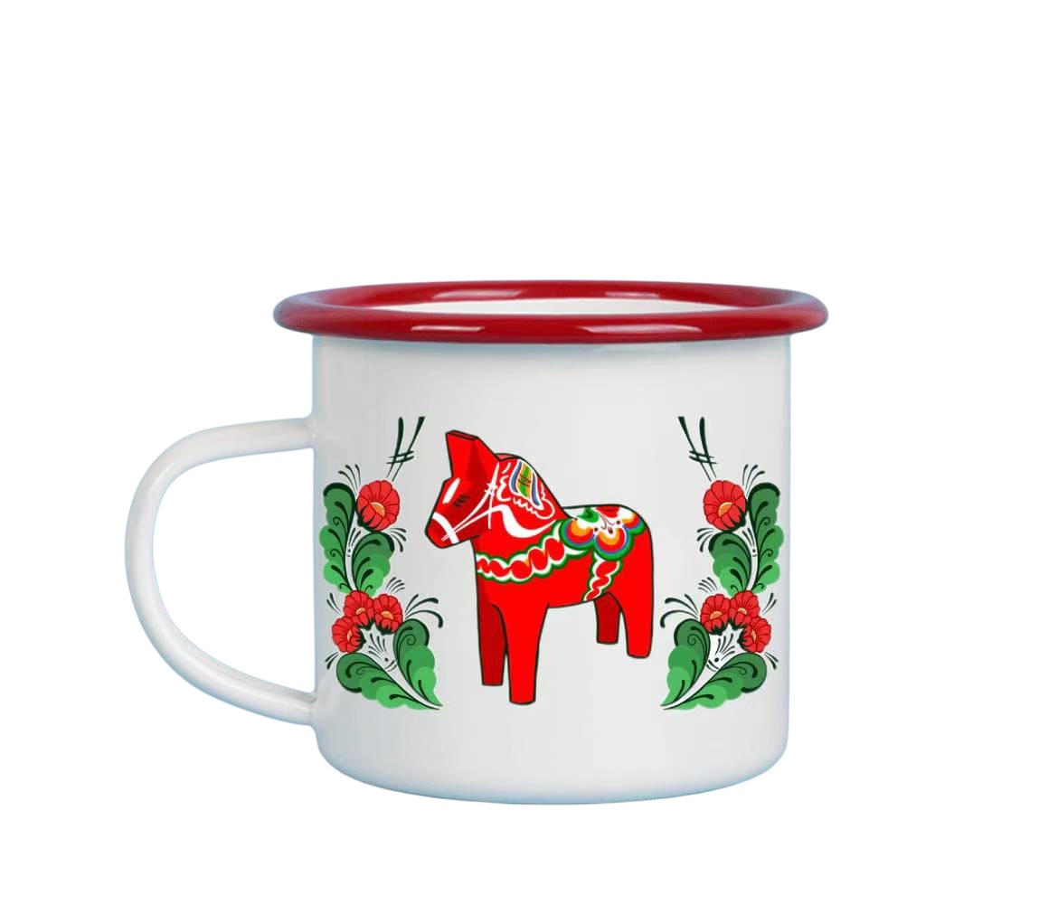 Enamel mug - Dala horse &amp; Double cowslip flowers - 2