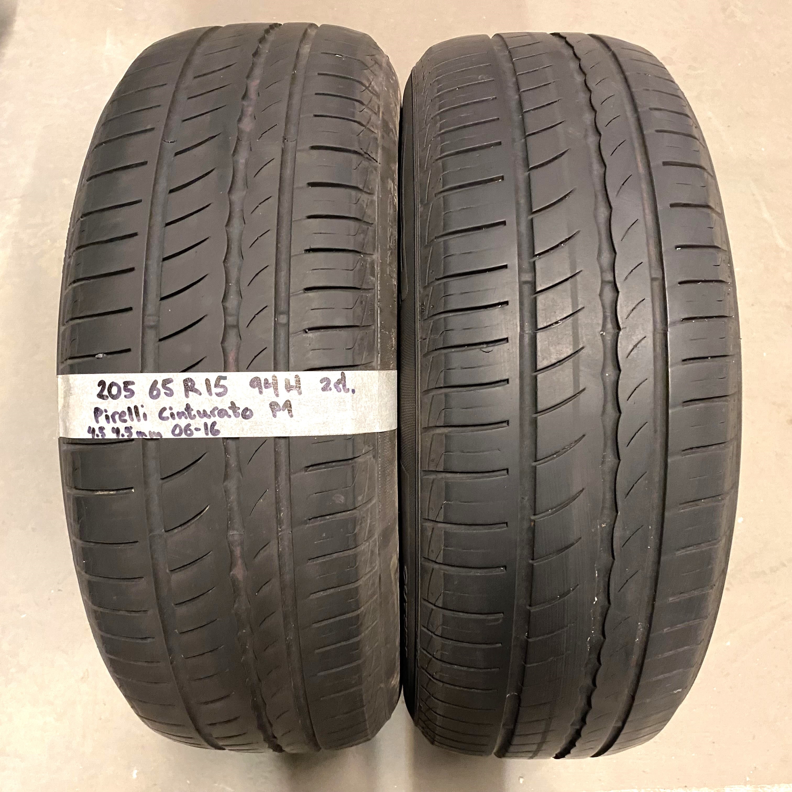 15" BEGAGNADE SOMMARDÄCK | 2 st 205/65 R15 94H Pirelli Cinturato P1 | V06-16 | 4.5|4.5 mm | D-2