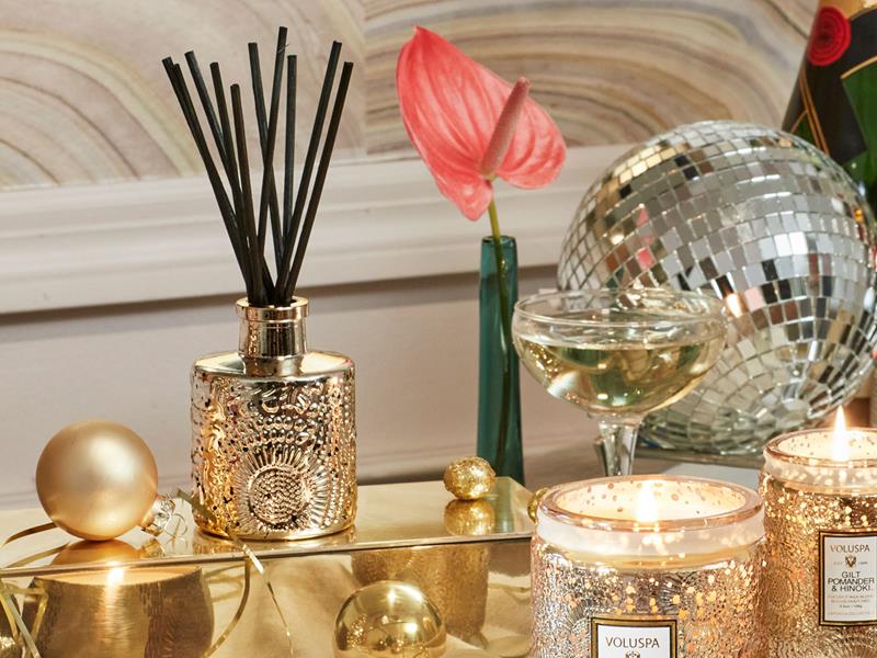 Voluspa Gilt Pomander & Hinoki Reed Diffuser - 2