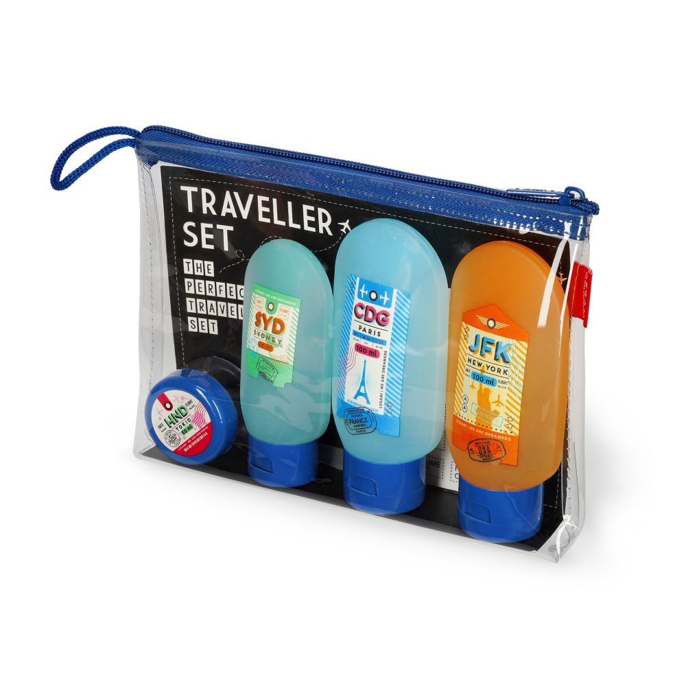 Sæt med små tomme beholdere til shampoo, cremer osv.