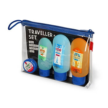 Sæt med små tomme beholdere til shampoo, cremer osv.