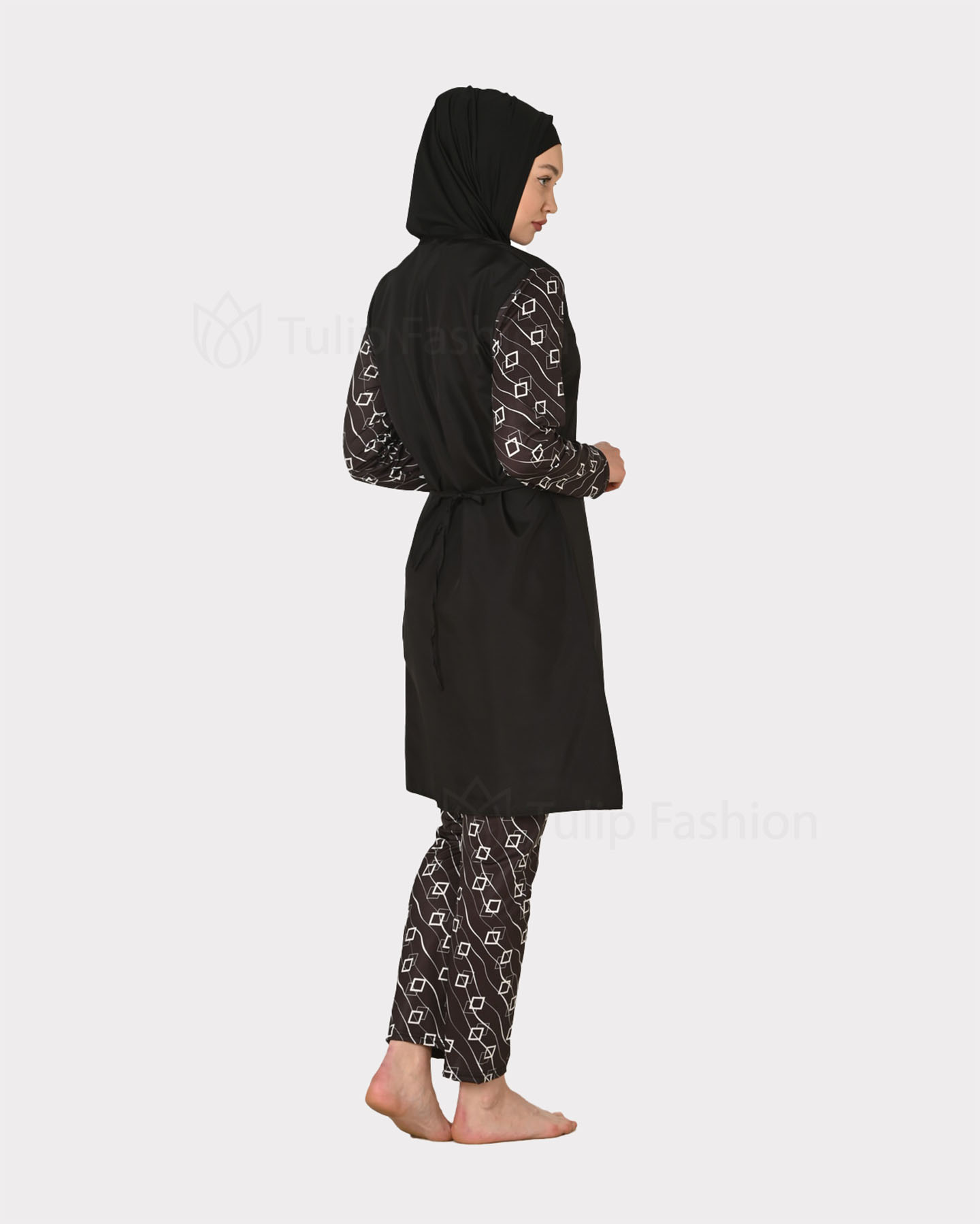 Muslim Swimsuit with hijab - Black/White - 4