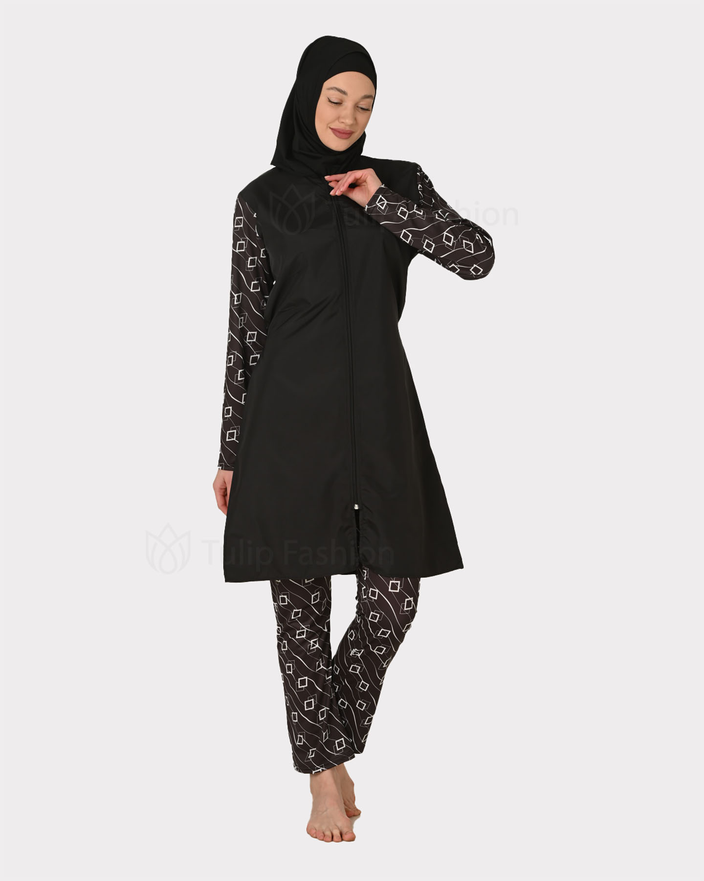 Muslim Swimsuit with hijab - Black/White - 2