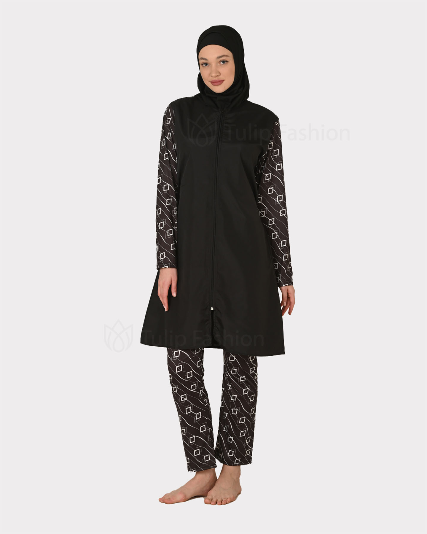 Muslim Swimsuit with hijab - Black/White