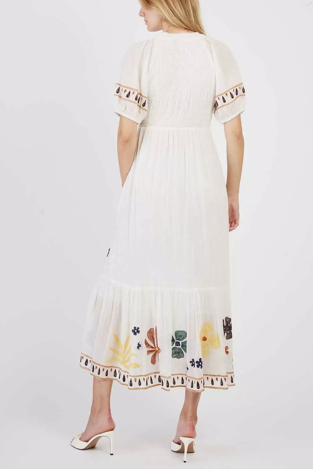 Derhy  - Chimene  Embrodery Long Dress Ecru - 5
