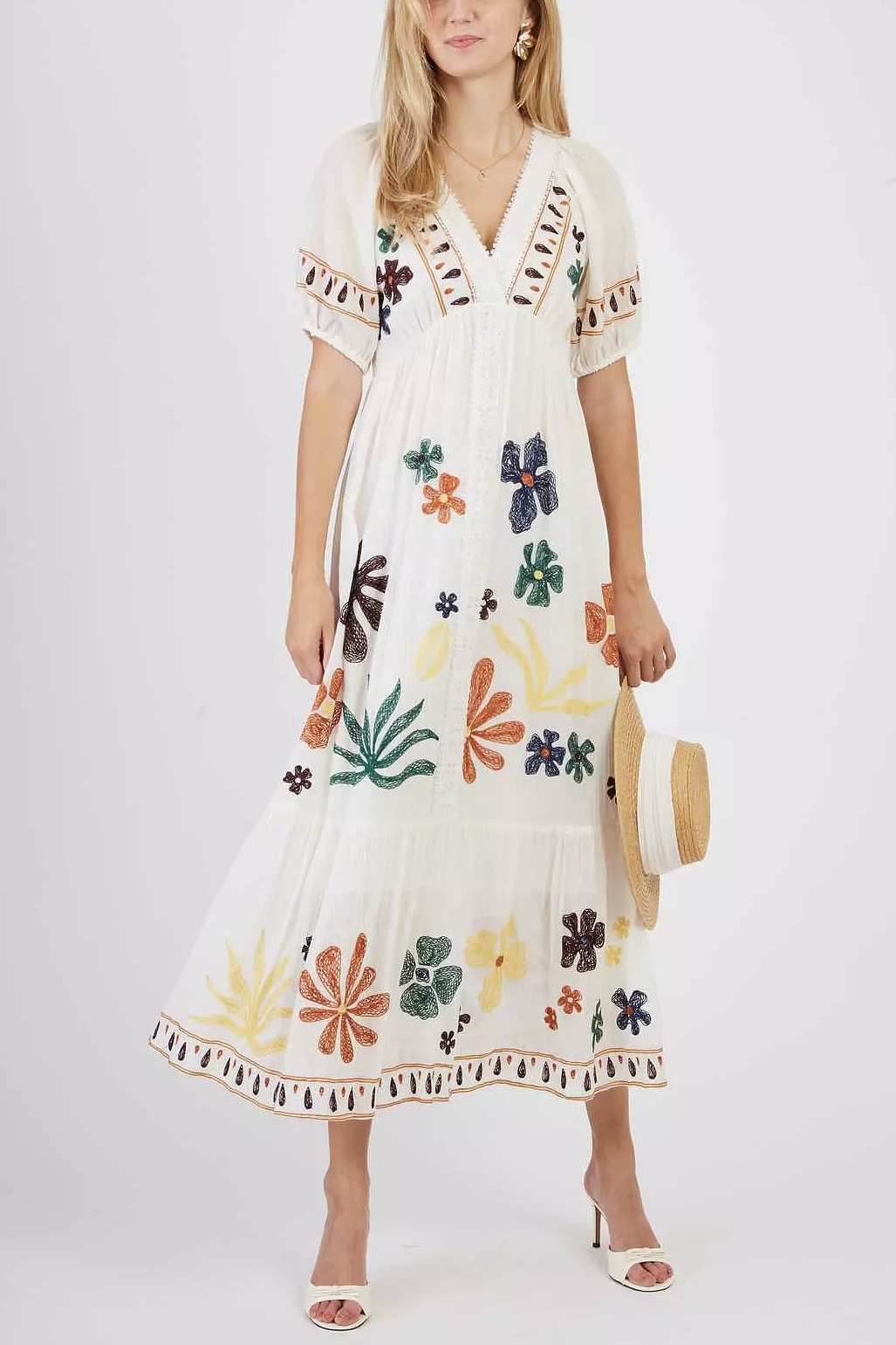 Derhy  - Chimene  Embrodery Long Dress Ecru - 2
