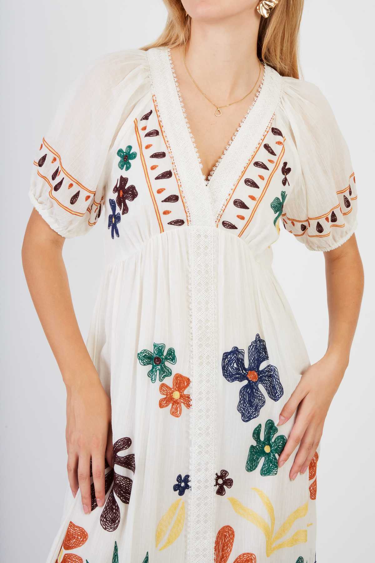 Derhy  - Chimene  Embrodery Long Dress Ecru - 6