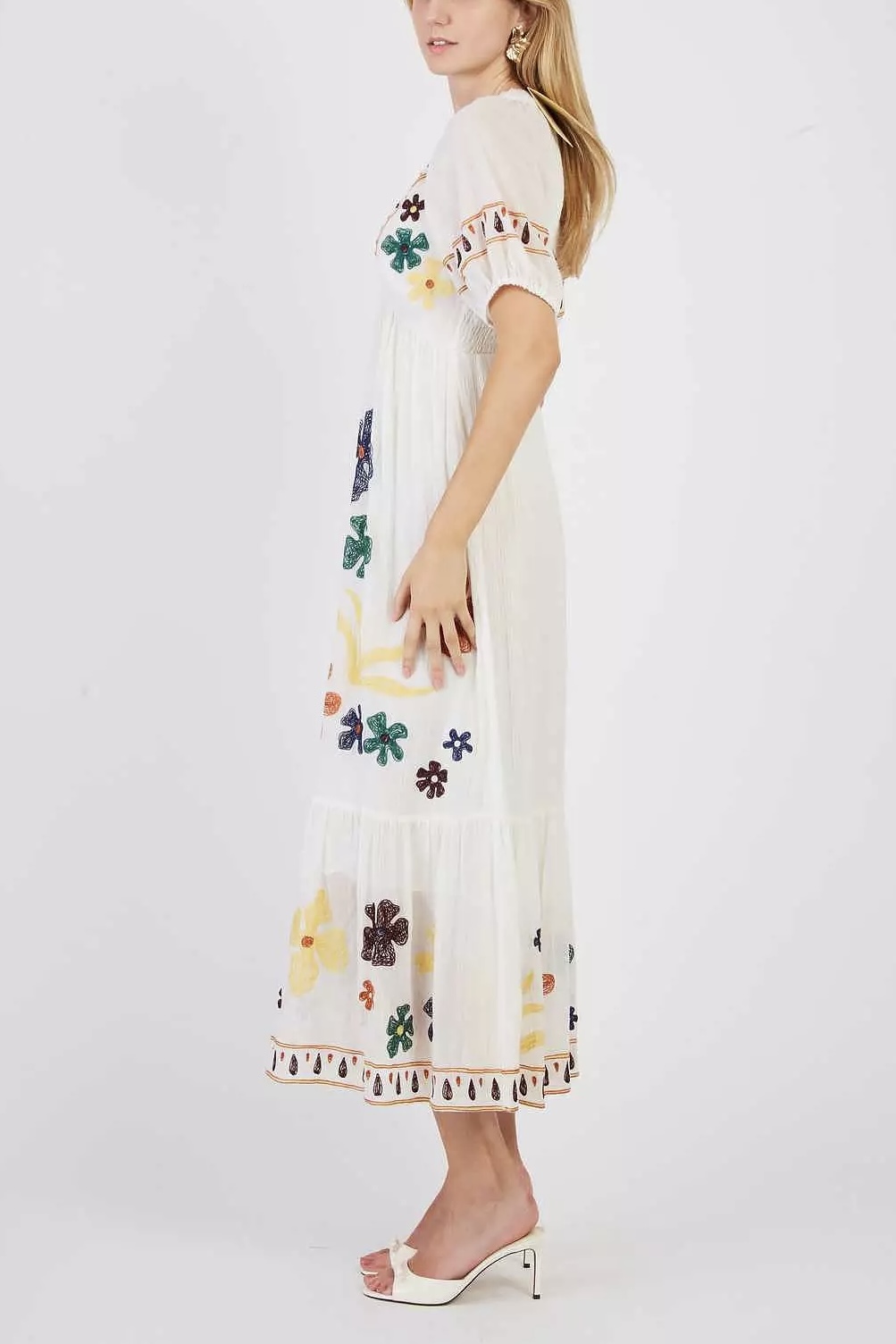 Derhy  - Chimene  Embrodery Long Dress Ecru - 4