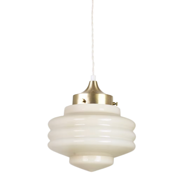 Taklampa Valter med Tvinnad Sladd - Mässing/Opal Beige - 20 cm - 2