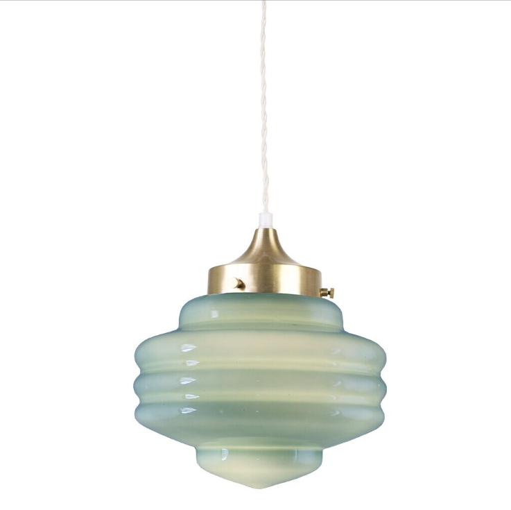 Taklampa Valter med Tvinnad Sladd - Mässing/Opal Grön - 20 cm - 3