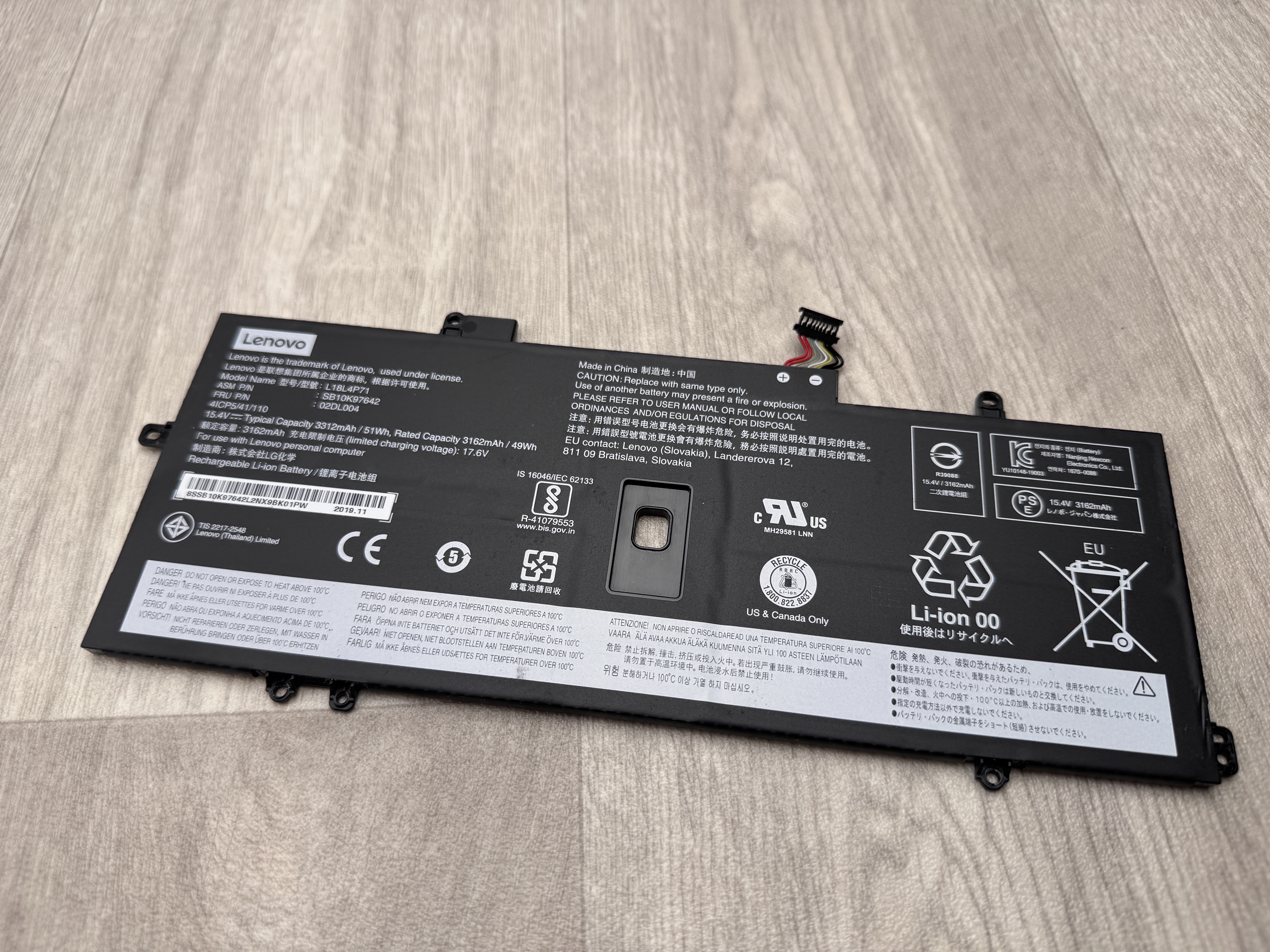 Begagnad Original Lenovo L18L4P71 Batteri ThinkPad X1 Yoga 4th 5th Carbon 7th 2019 / 8th Gen Series 49Wh