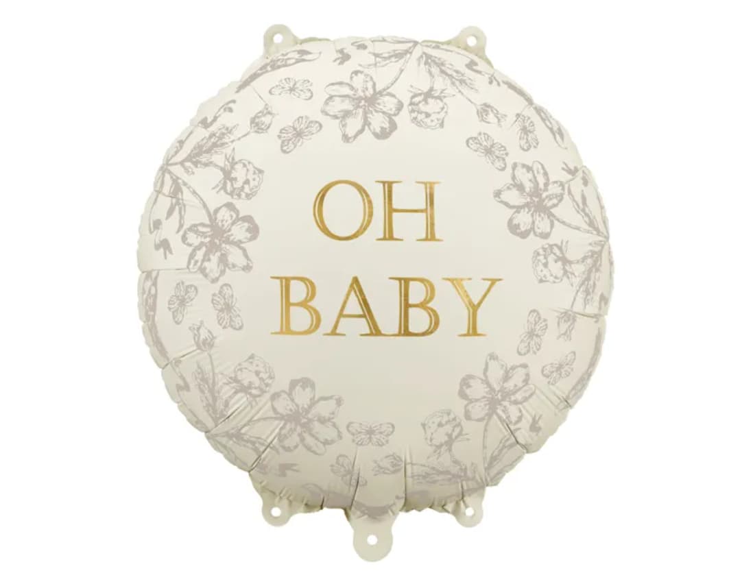 Folieballong - "Oh baby" med somriga kanter i beige