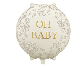 Folieballong - "Oh baby" med somriga kanter i beige