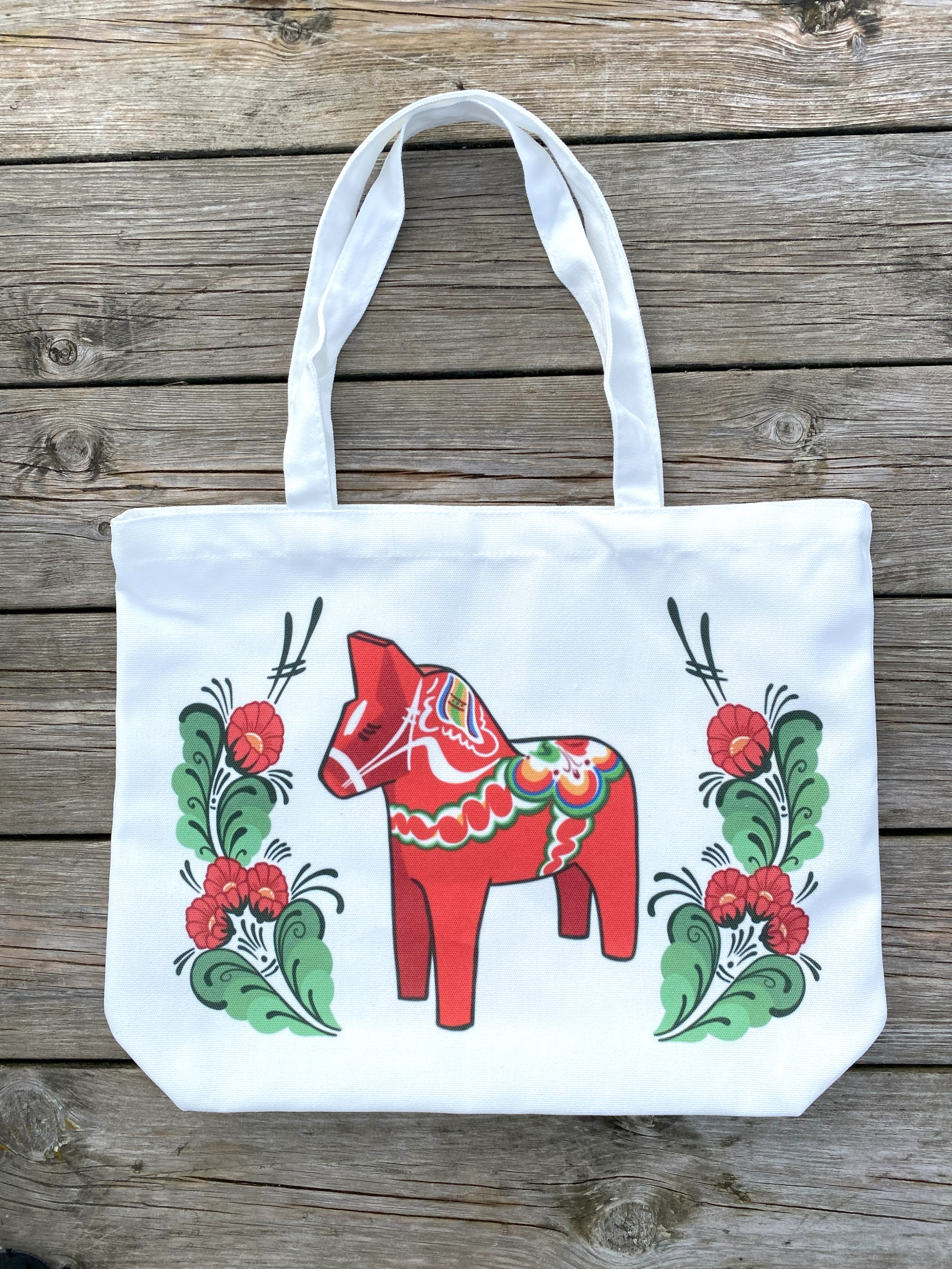 Canvas bag Dala horse &amp; Kurbits flowers 40 x 30 cm - 2