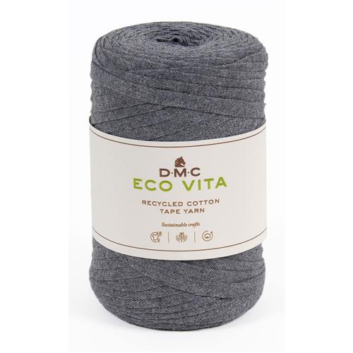 En stor rulle av bandgarnet Eco Vita Tape Yarn från DMC i mellangrått
