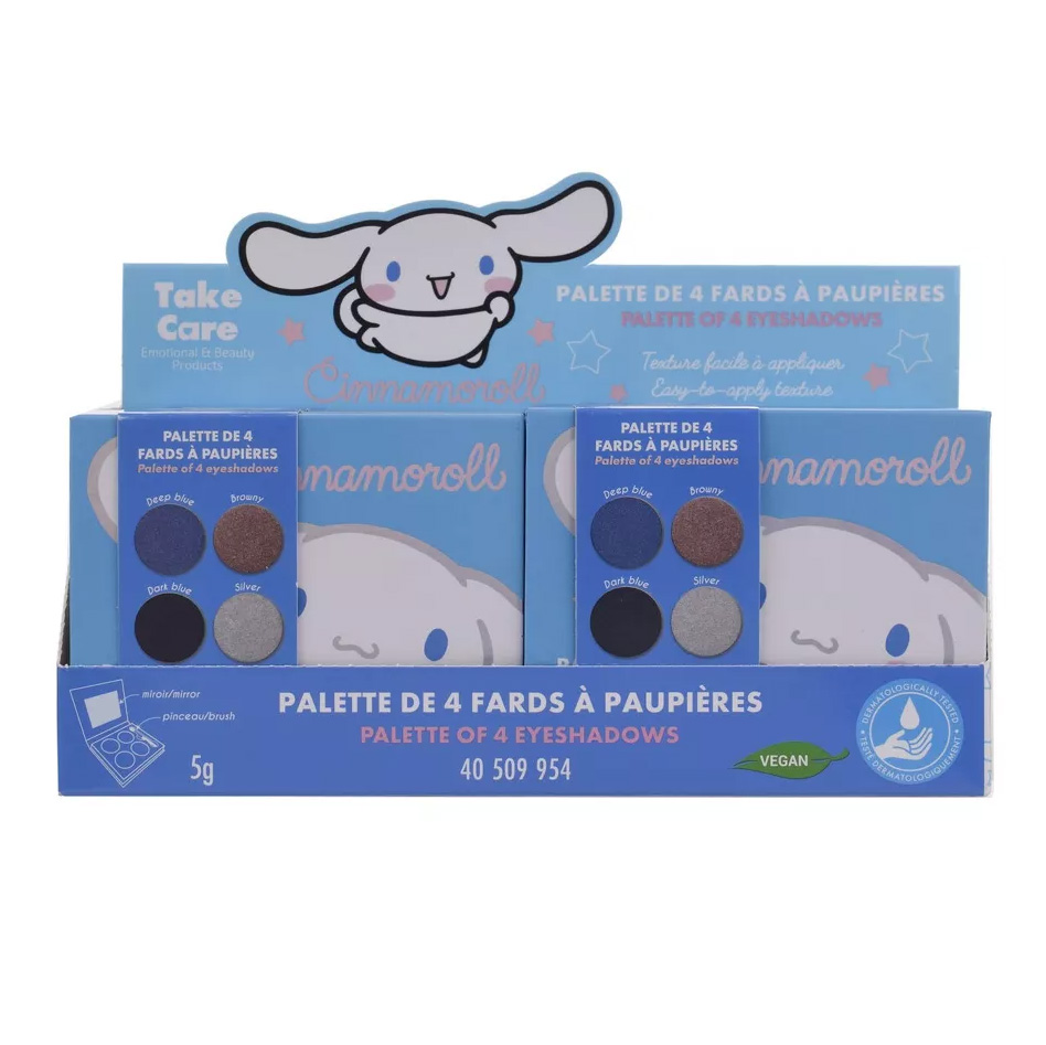 Cinnamoroll Make Up Palett med 4 Ögonskuggor + Borste och Spegel - 6