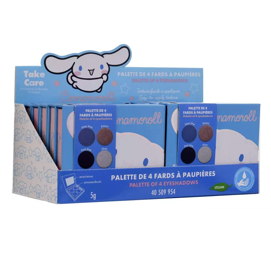 Cinnamoroll Make Up Palett med 4 Ögonskuggor + Borste och Spegel - 4