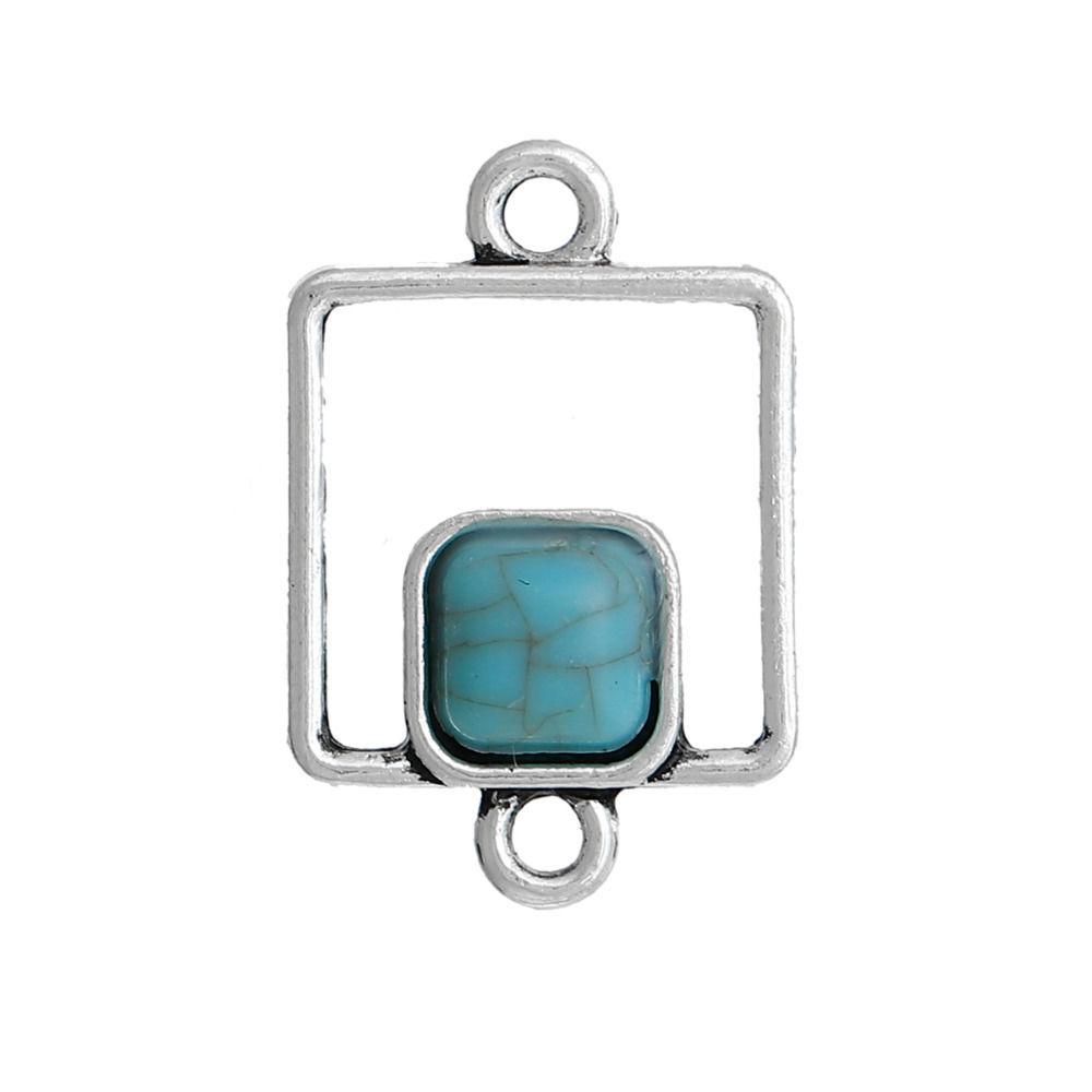 Berlock / Connector -   Boho chic  Square  Silver, turkos