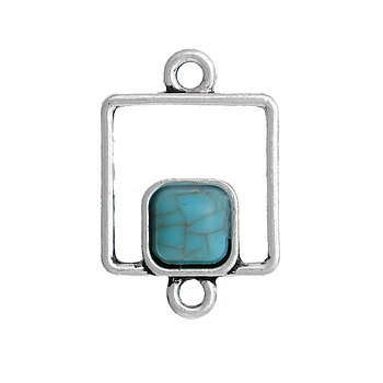 Charm / Connector -  Boho  Square pattern silver blue