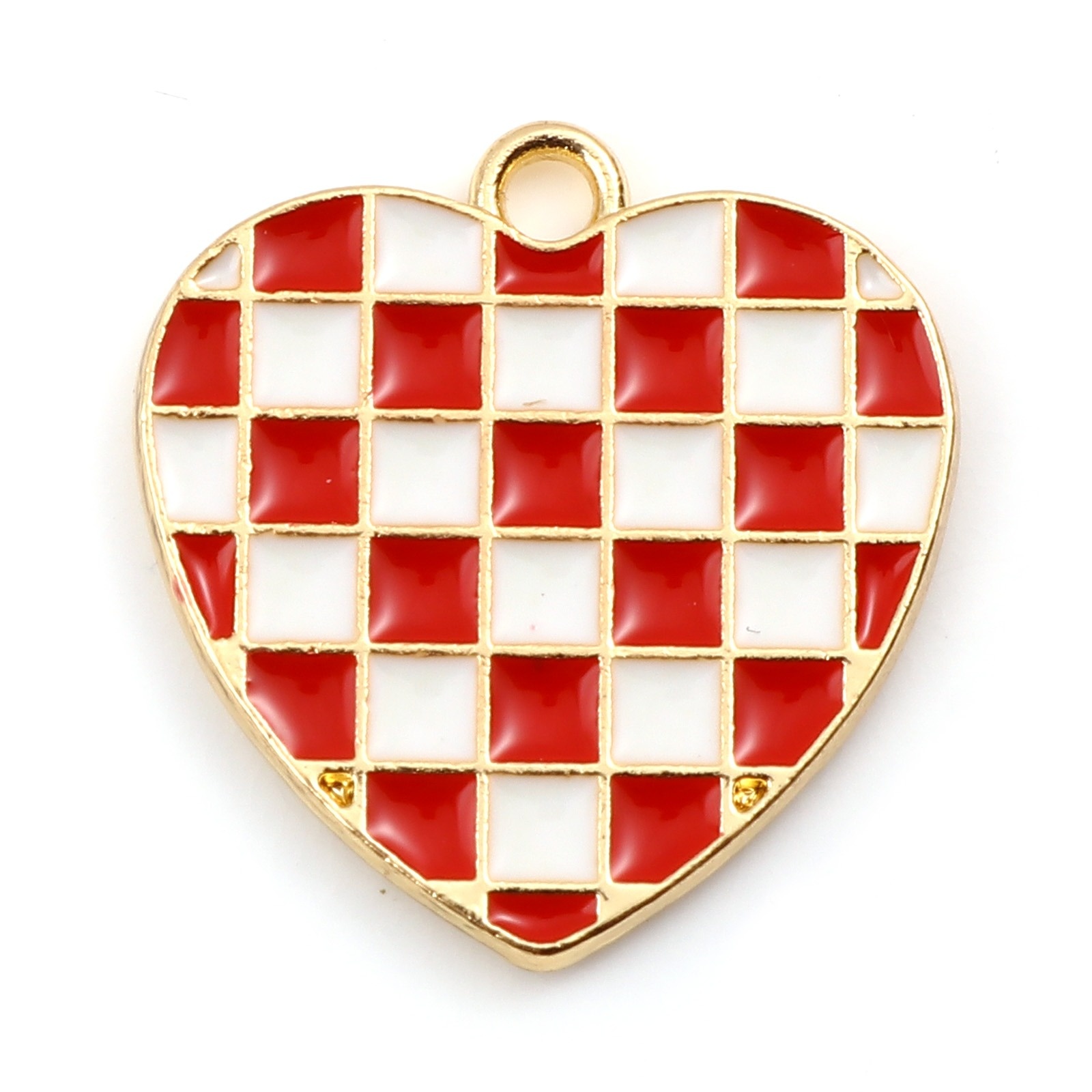 Berlock -  Emaljerat Hjärta, Chess Röd & vit