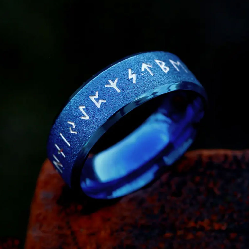 Ring Frosted Futhark Blue - Viking Ring Runes Frosted Blue - 3