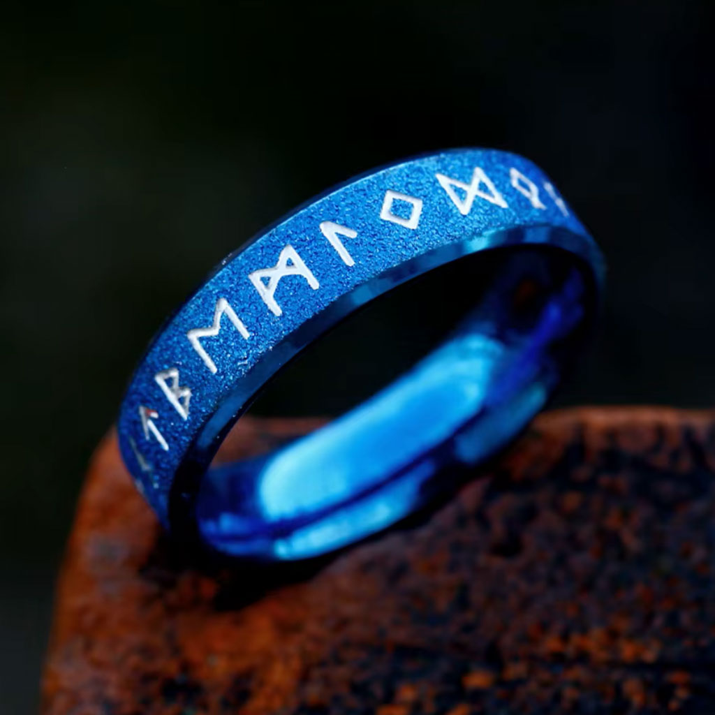 Ring Frosted Futhark Blue - Viking Ring Runes Frosted Blue - 2