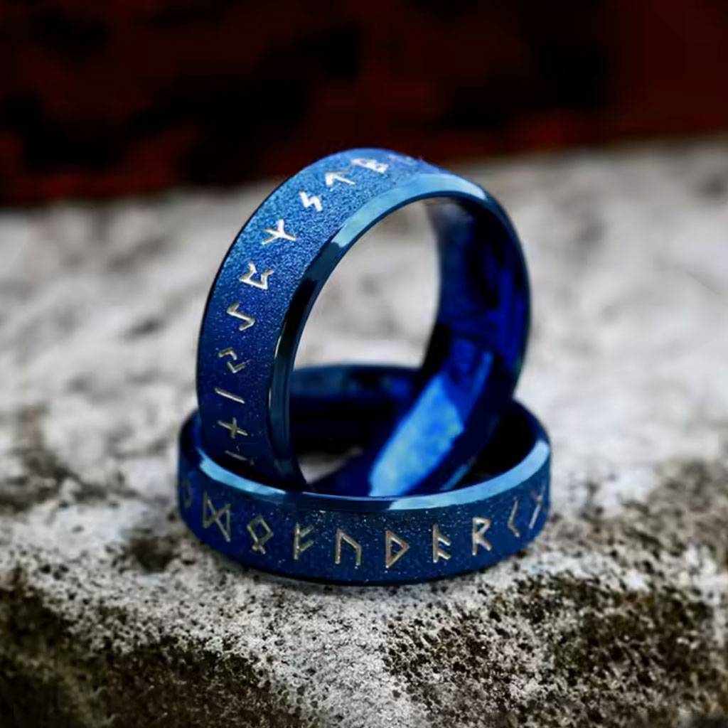 Ring Frosted Futhark Blue - Viking Ring Runes Frosted Blue - 4